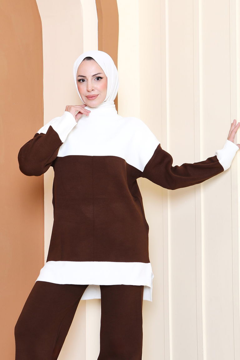 Garnili Triko İkili Takım - 27805-KAHVE - TOFİSA