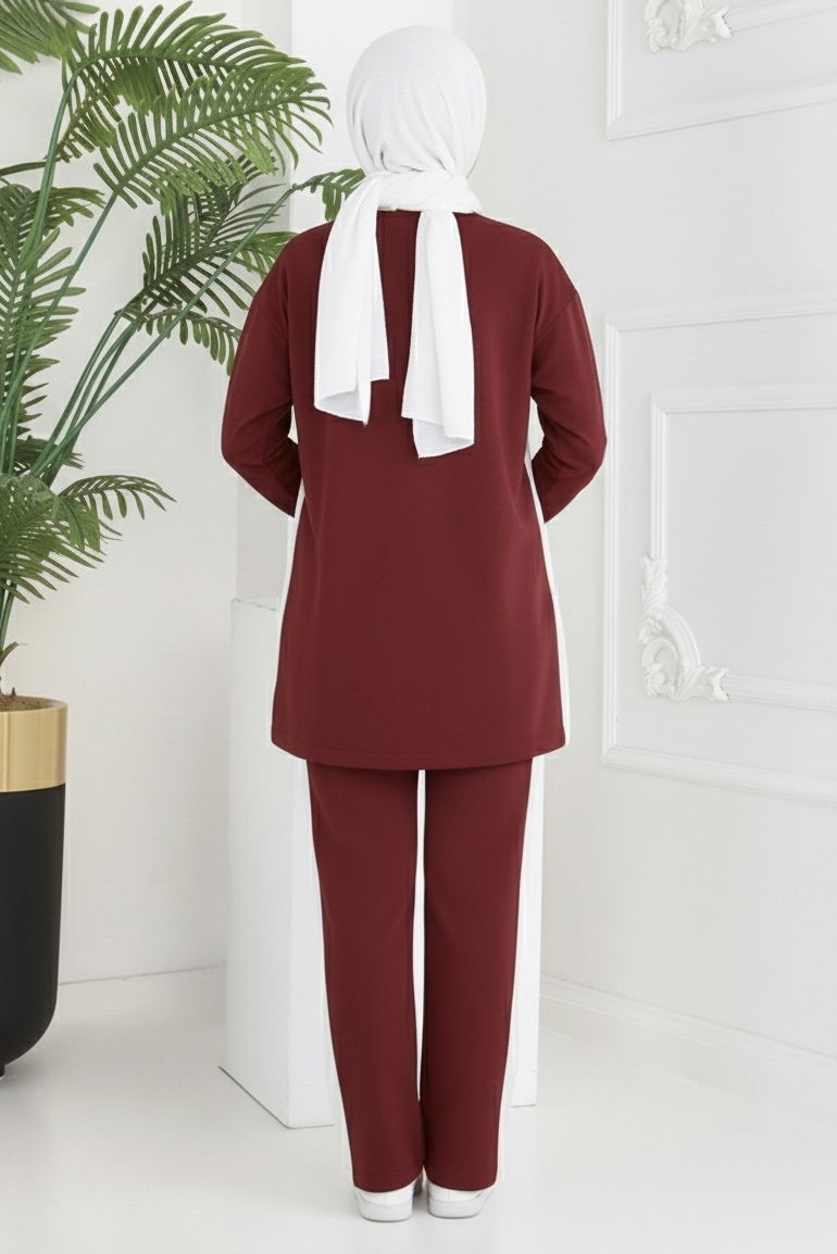 Garnili Yırtmaçlı Modal İkili Takım - 28012-BORDO - 4