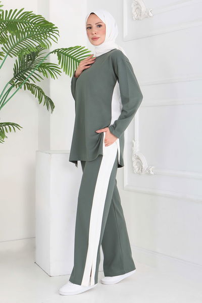 Garnili Yırtmaçlı Modal İkili Takım - 28012-HAKI 