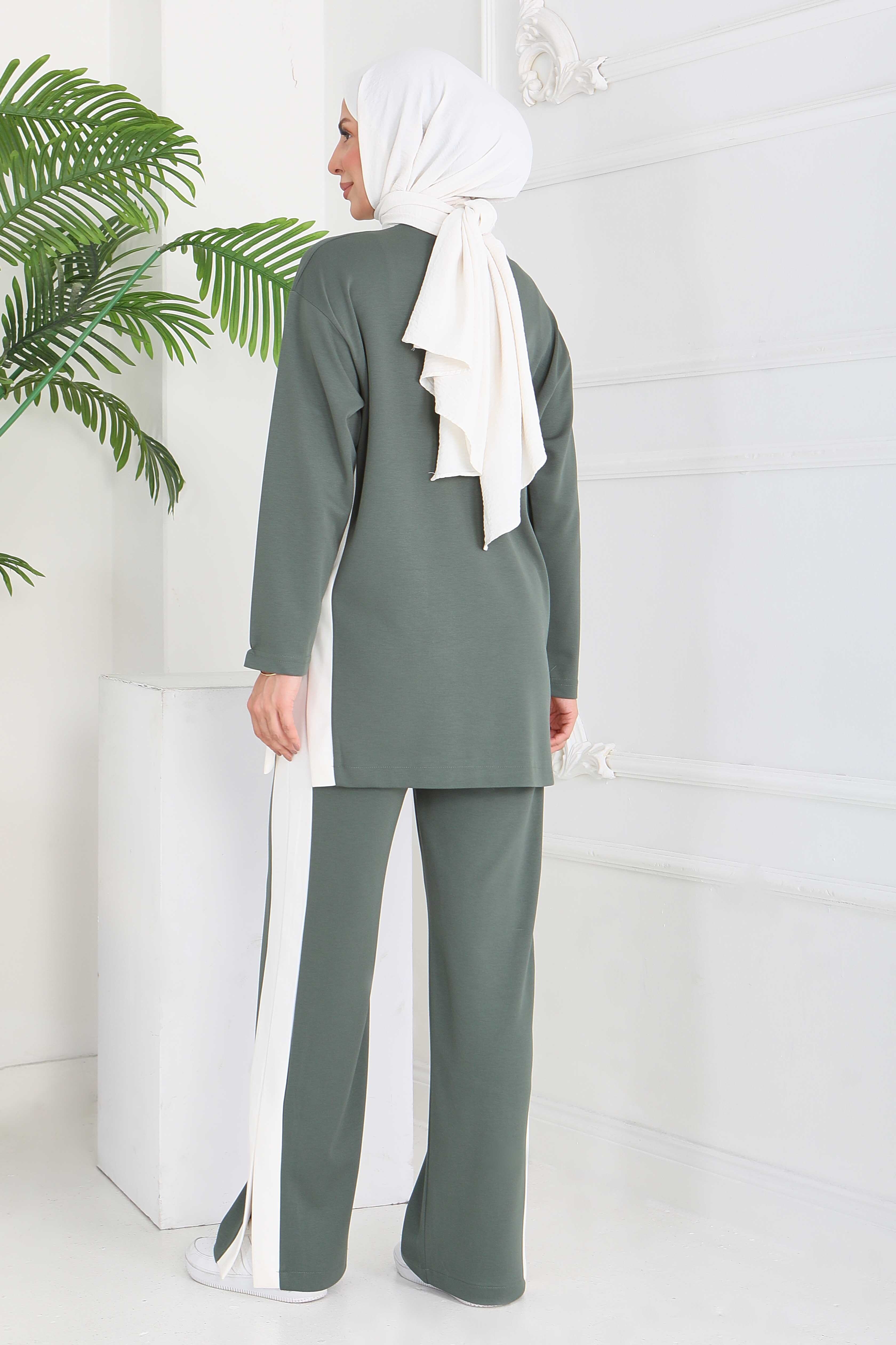 Garnili Yırtmaçlı Modal İkili Takım - 28012-HAKI - 4