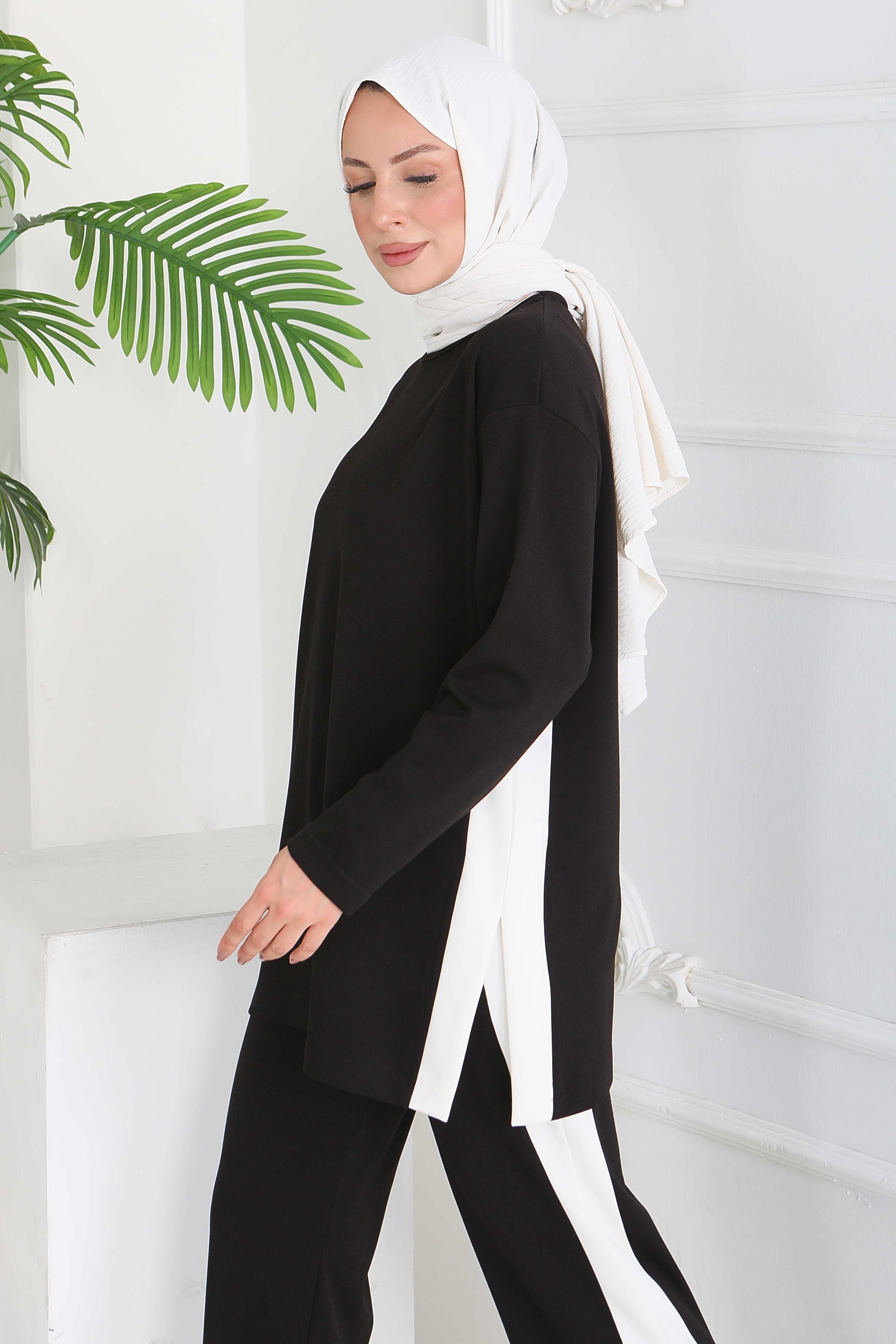 Garnili Yırtmaçlı Modal İkili Takım - 28012-SIYAH - 3