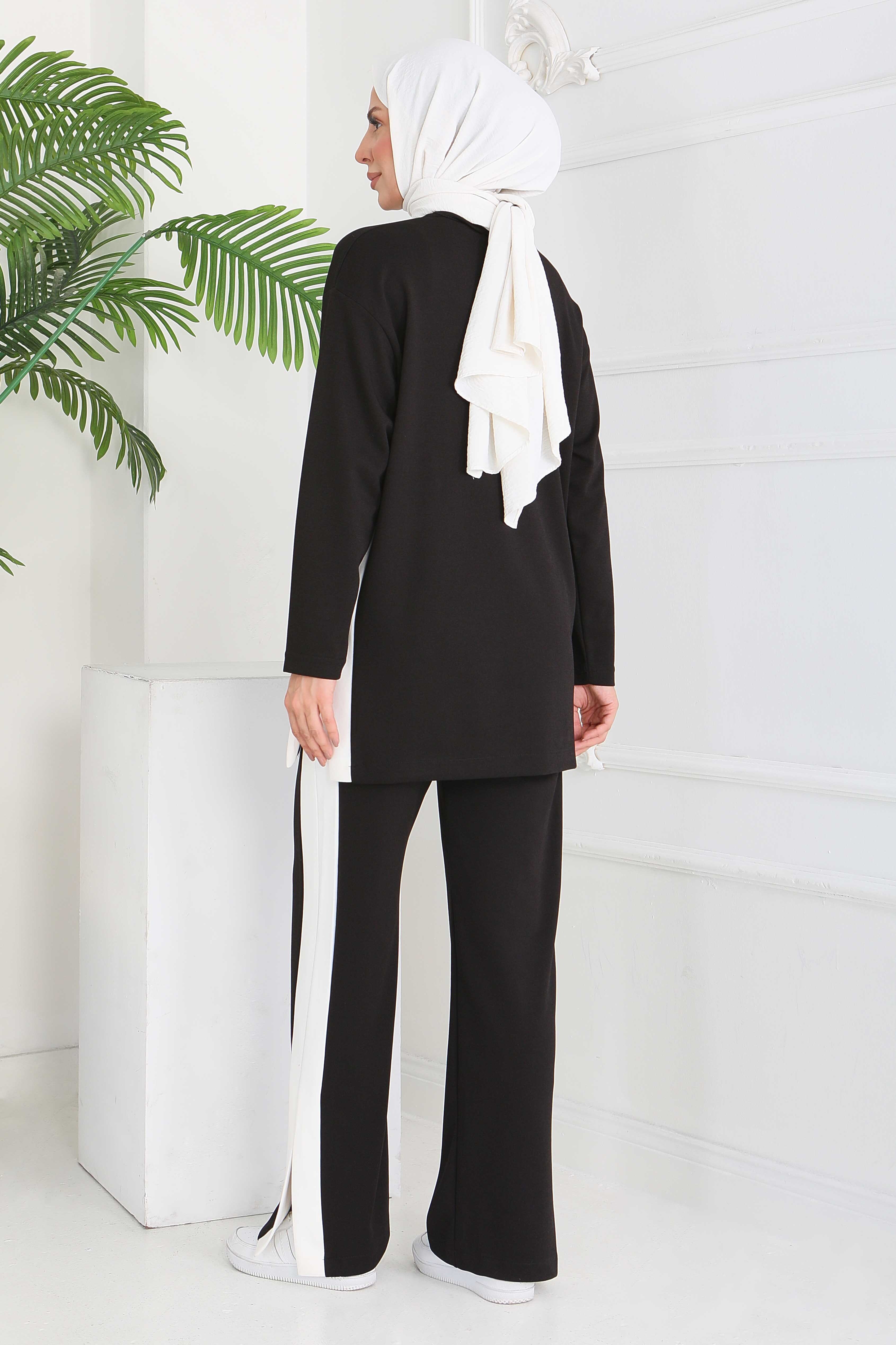 Garnili Yırtmaçlı Modal İkili Takım - 28012-SIYAH - 4