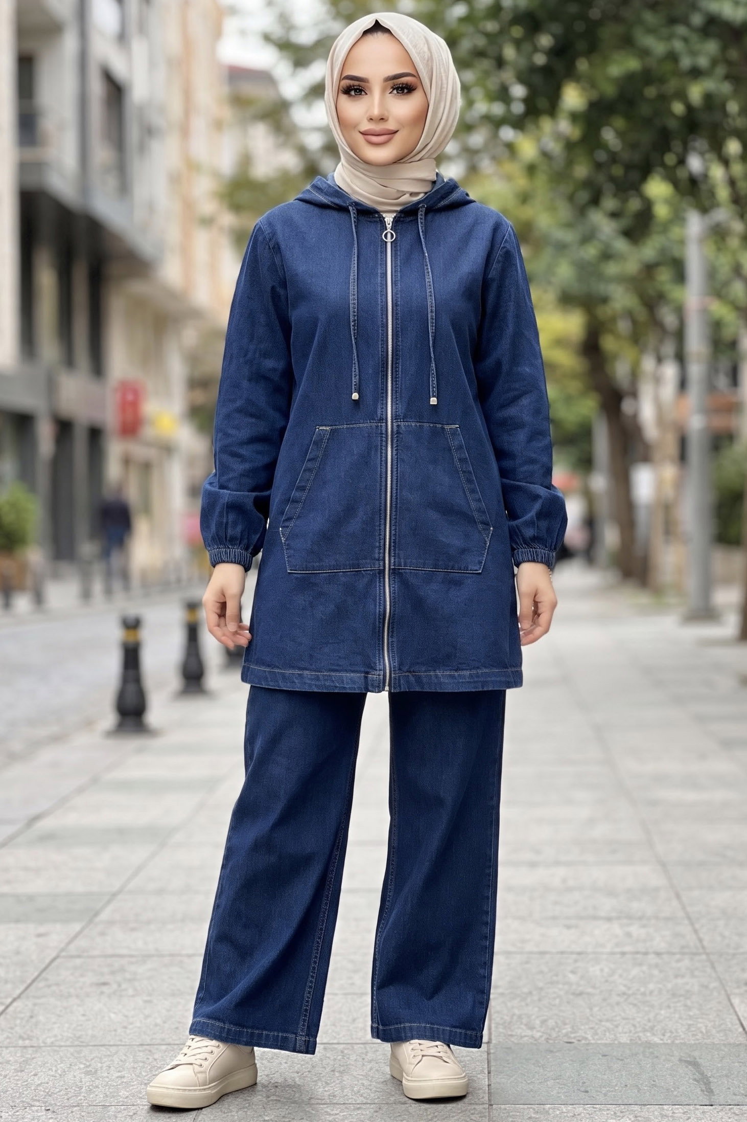 Geniş Cep Detaylı Kot Takım Lacivert - 29305-LACIVERT - 1