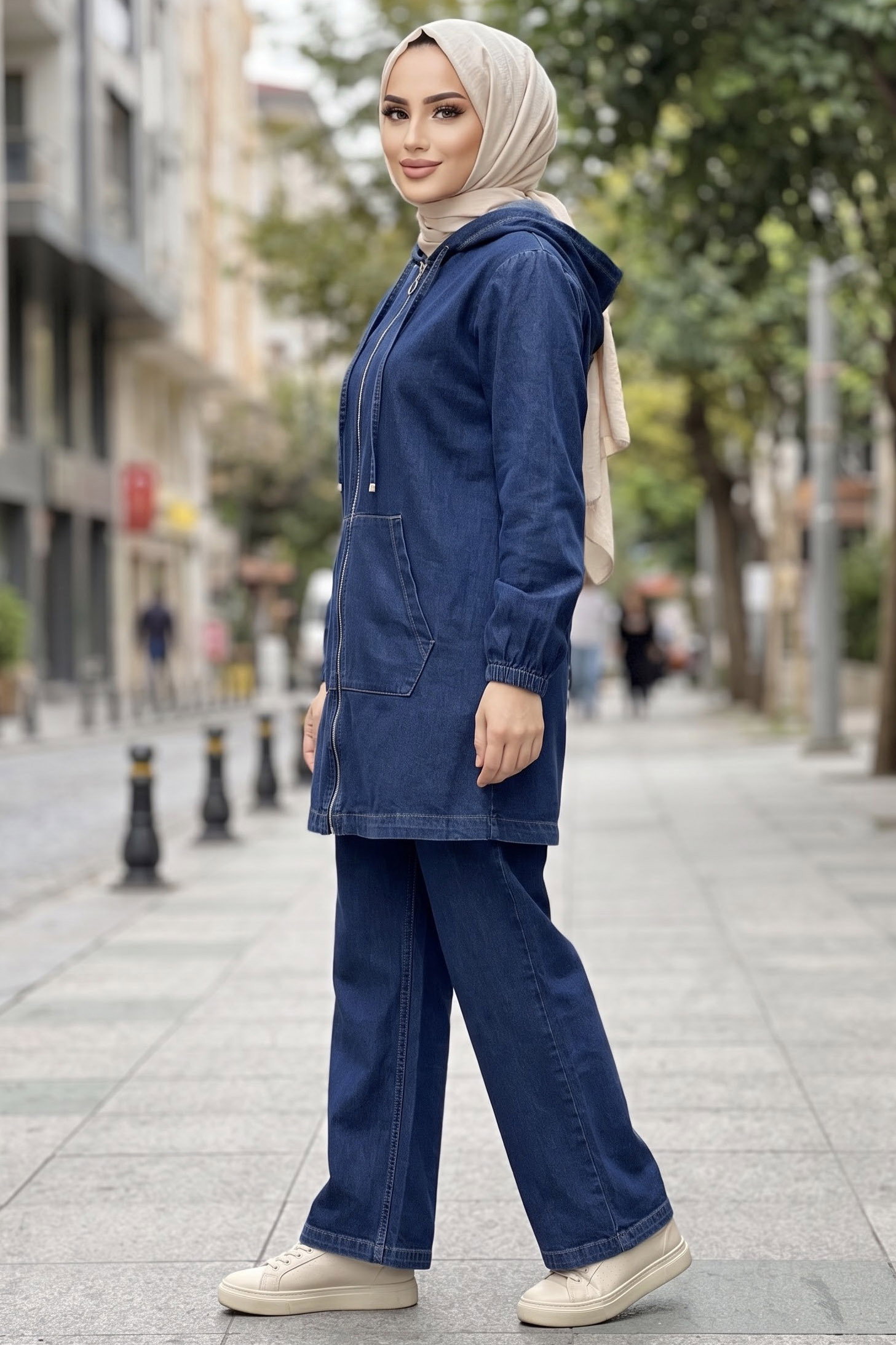 Geniş Cep Detaylı Kot Takım Lacivert - 29305-LACIVERT - 2