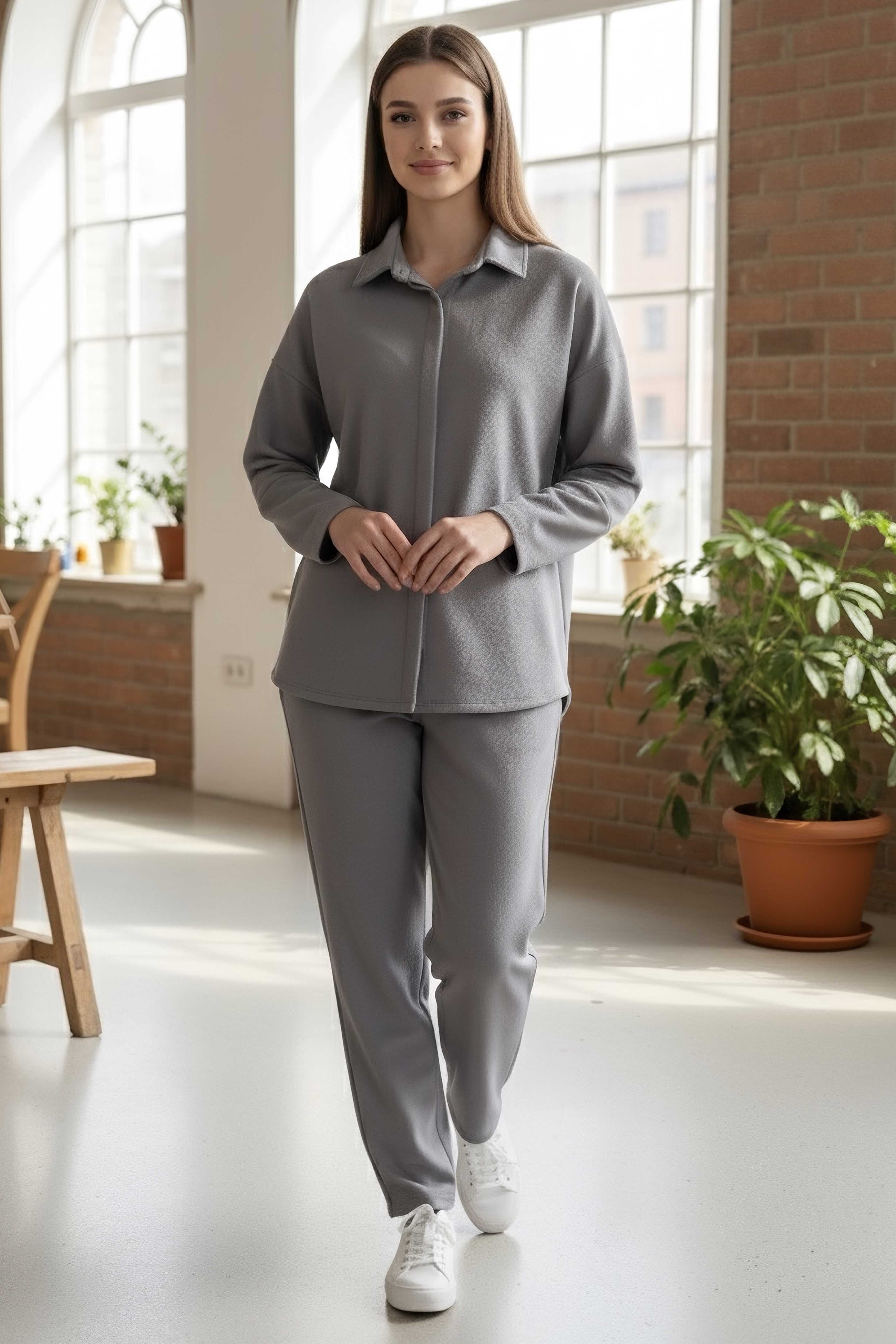 Geniş Kollu Modaal İkili Takım - 28059-FUME - 1