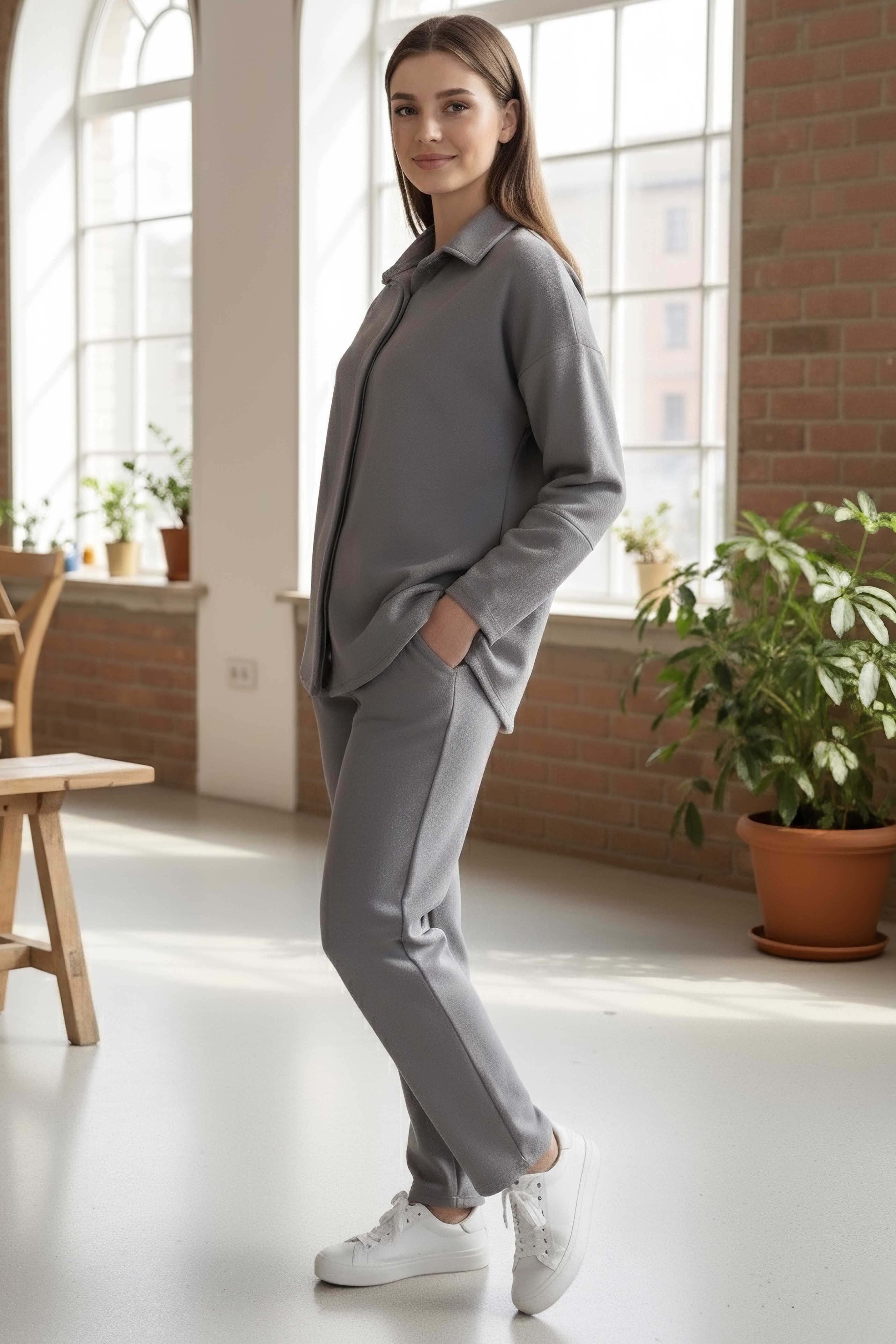 Geniş Kollu Modaal İkili Takım - 28059-FUME - 2