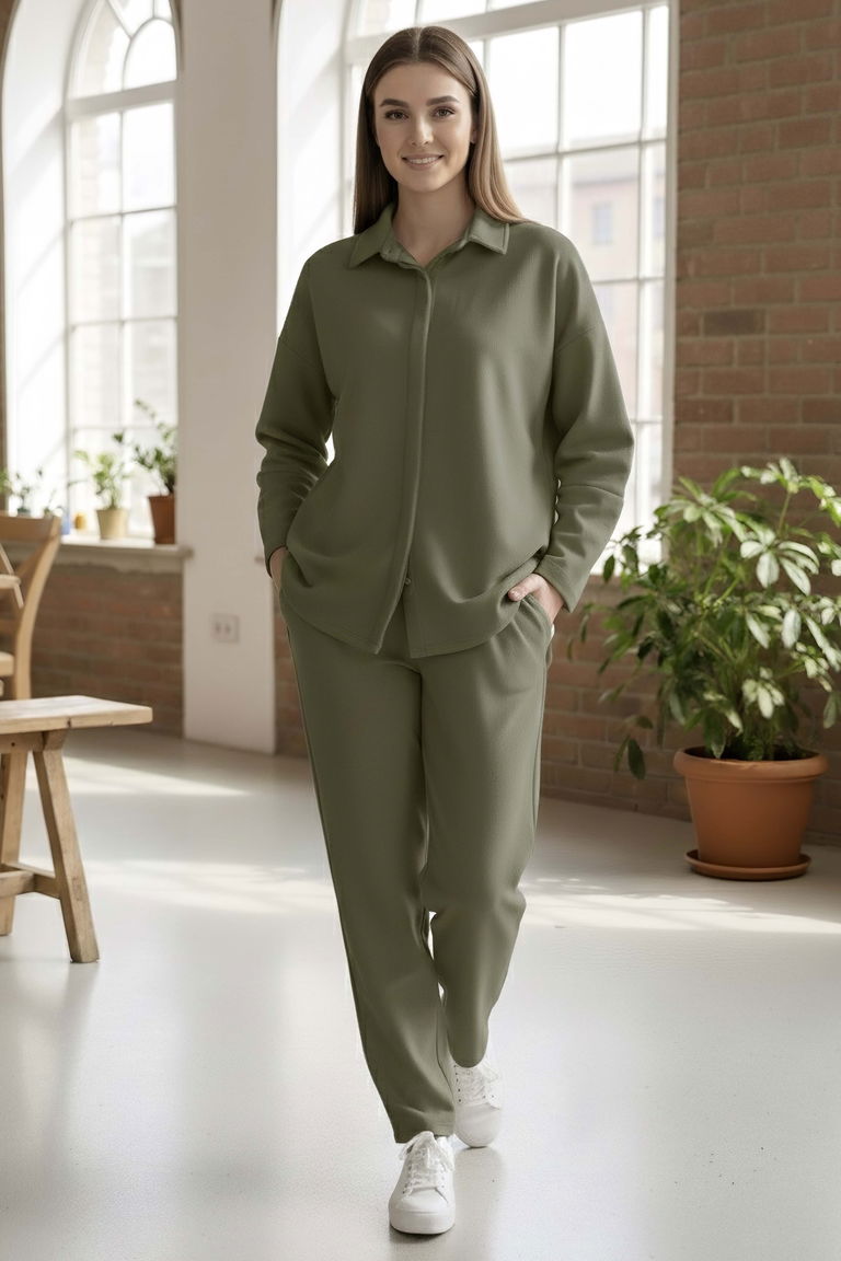 Geniş Kollu Modaal İkili Takım - 28059-HAKI - TOFİSA