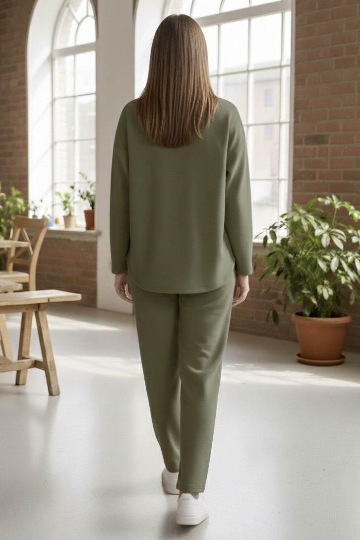 Geniş Kollu Modaal İkili Takım - 28059-HAKI - 3