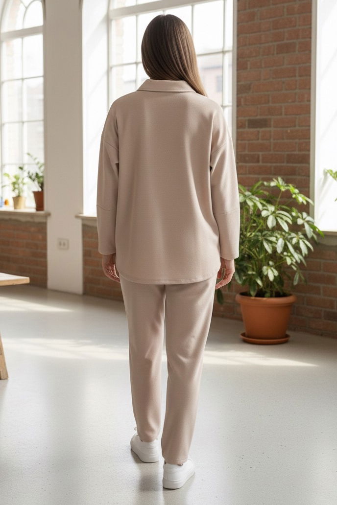 Geniş Kollu Modaal İkili Takım - 28059-KREM - TOFİSA