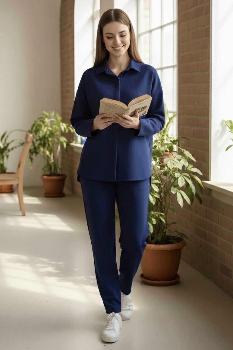 Geniş Kollu Modaal İkili Takım - 28059-LACIVERT - TOFİSA