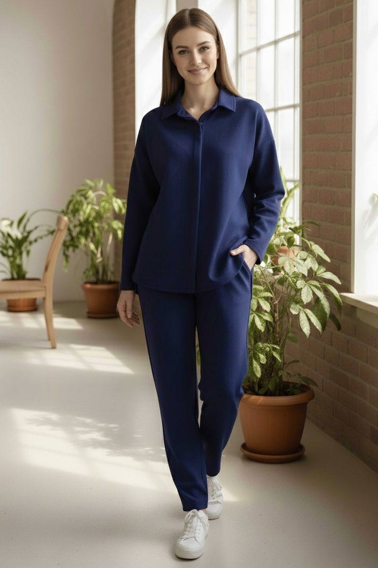 Geniş Kollu Modaal İkili Takım - 28059-LACIVERT - TOFİSA