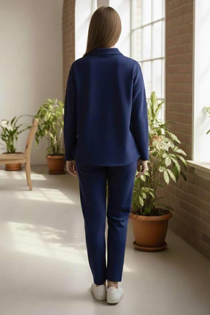 Geniş Kollu Modaal İkili Takım - 28059-LACIVERT - TOFİSA