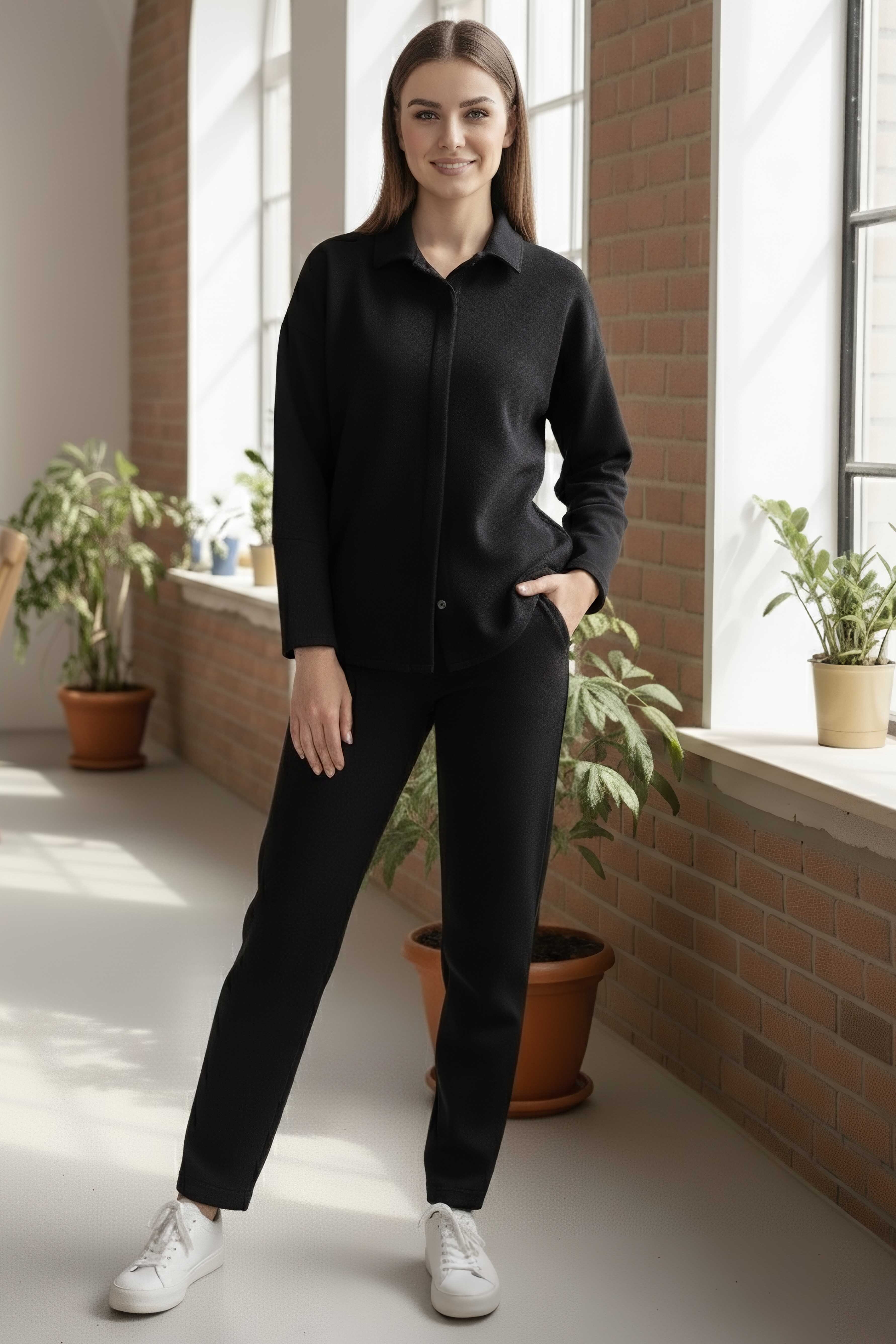 Geniş Kollu Modaal İkili Takım - 28059-SIYAH - 1