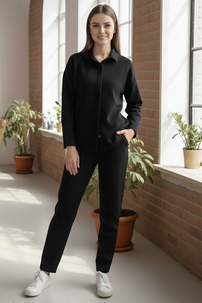 Geniş Kollu Modaal İkili Takım - 28059-SIYAH 