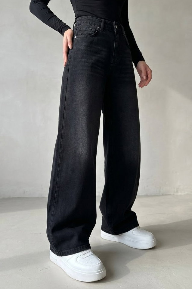 Geniş Paça Kot Pantolon Antrasit - K3004-ANTRASIT - 2