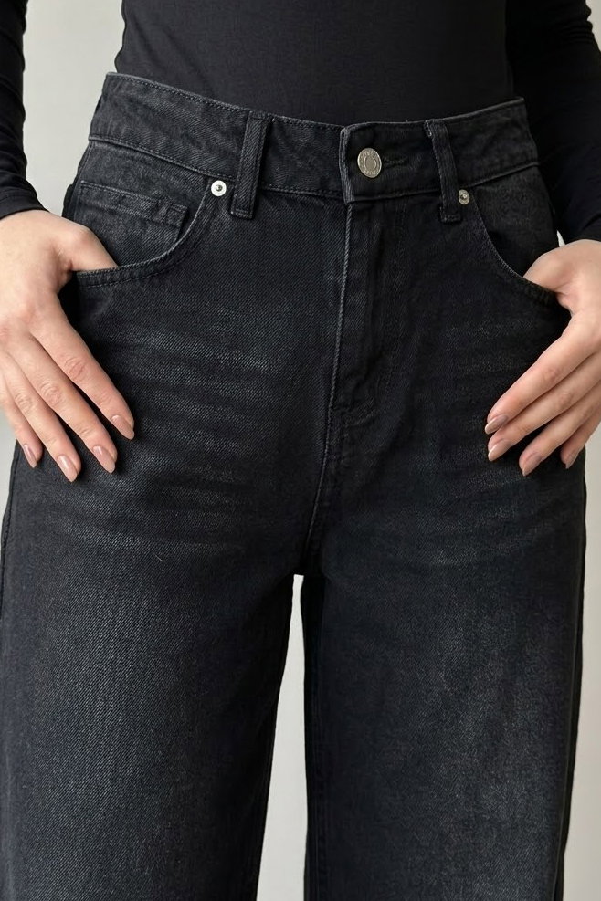 Geniş Paça Kot Pantolon Antrasit - K3004-ANTRASIT - 3