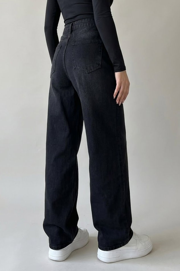 Geniş Paça Kot Pantolon Antrasit - K3004-ANTRASIT - 4