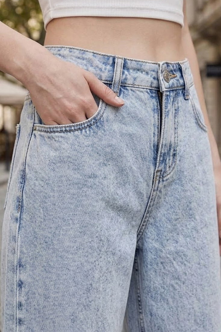 Geniş Paça Kot Pantolon Buz Mavi - K3004-BUZ-MAVI - 2