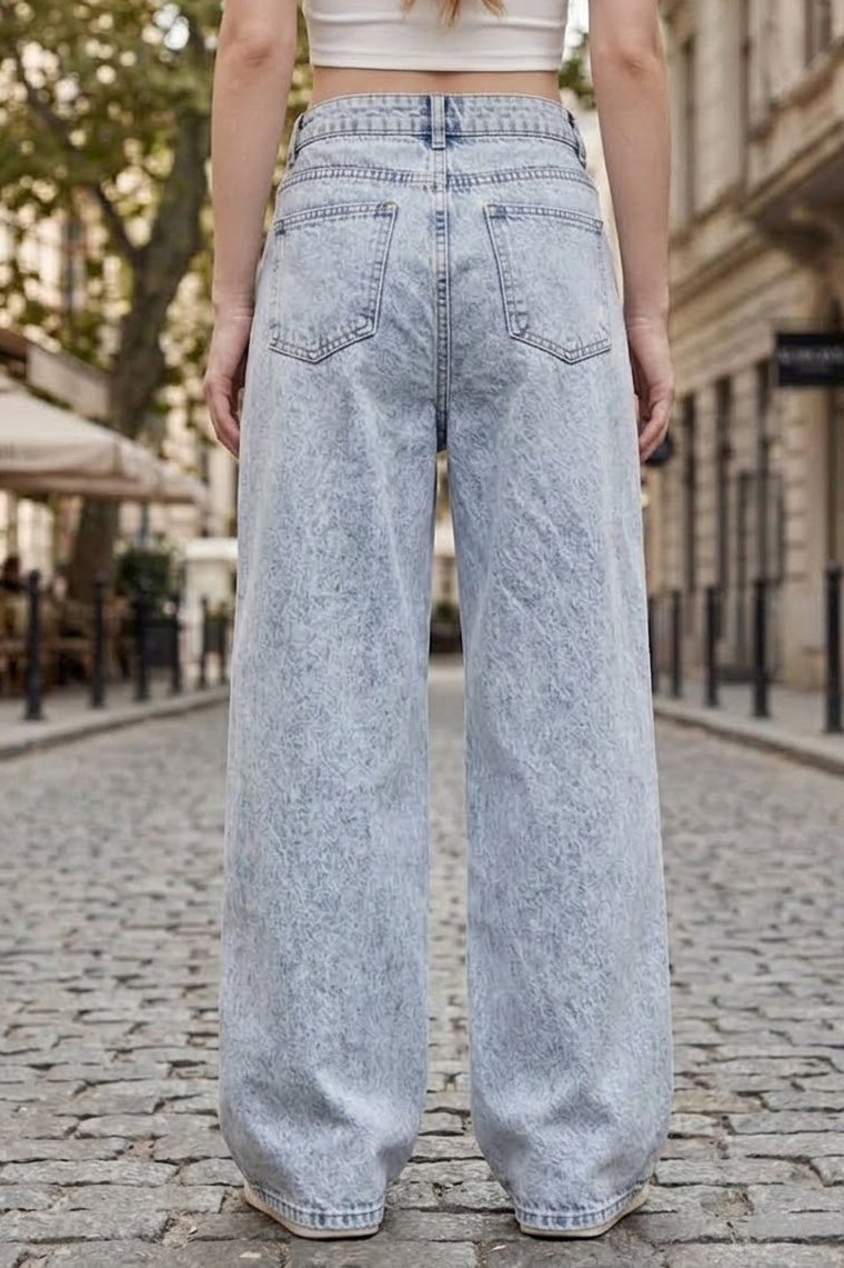 Geniş Paça Kot Pantolon Buz Mavi - K3004-BUZ-MAVI - 3