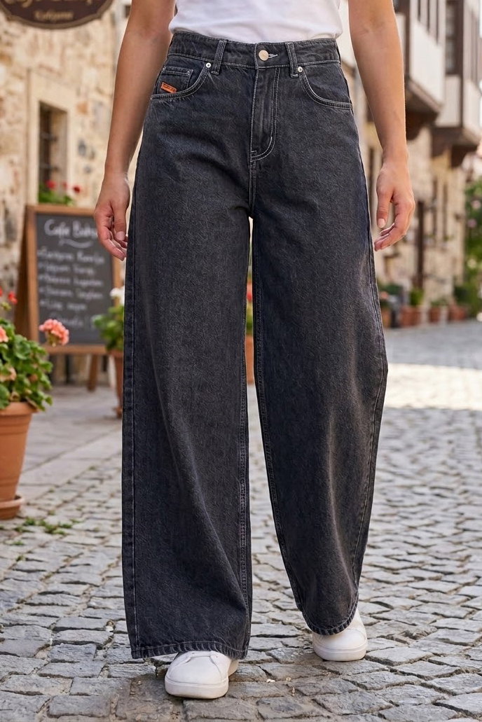 Geniş Paça Kot Pantolon Füme - K3004-FUME - 2