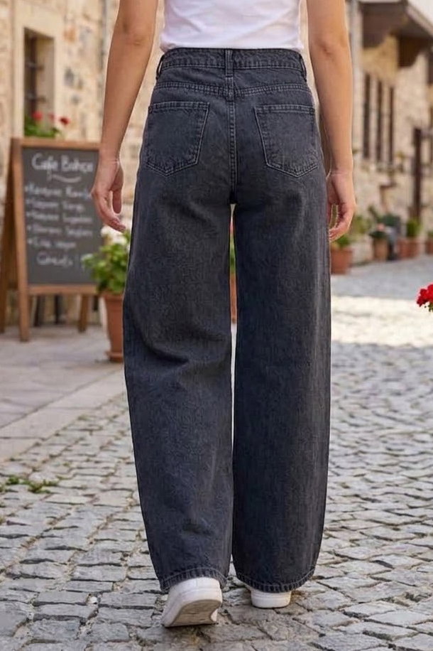 Geniş Paça Kot Pantolon Füme - K3004-FUME - 3