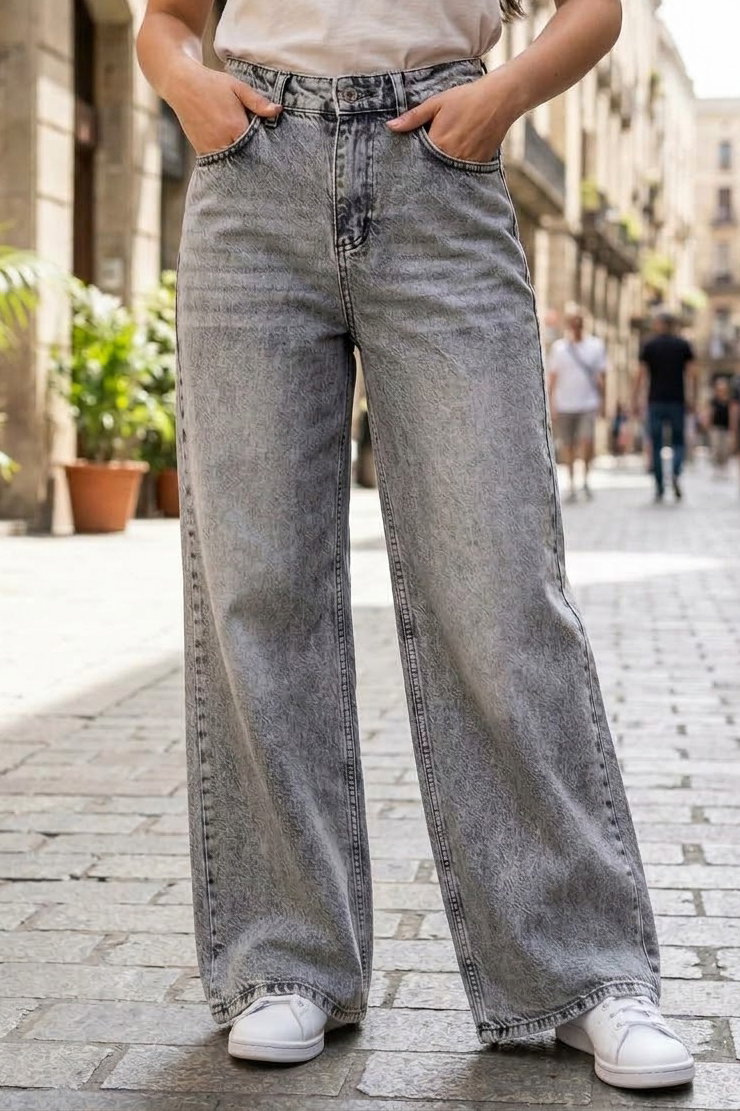 Geniş Paça Kot Pantolon Gri - K3004-GRI - 1