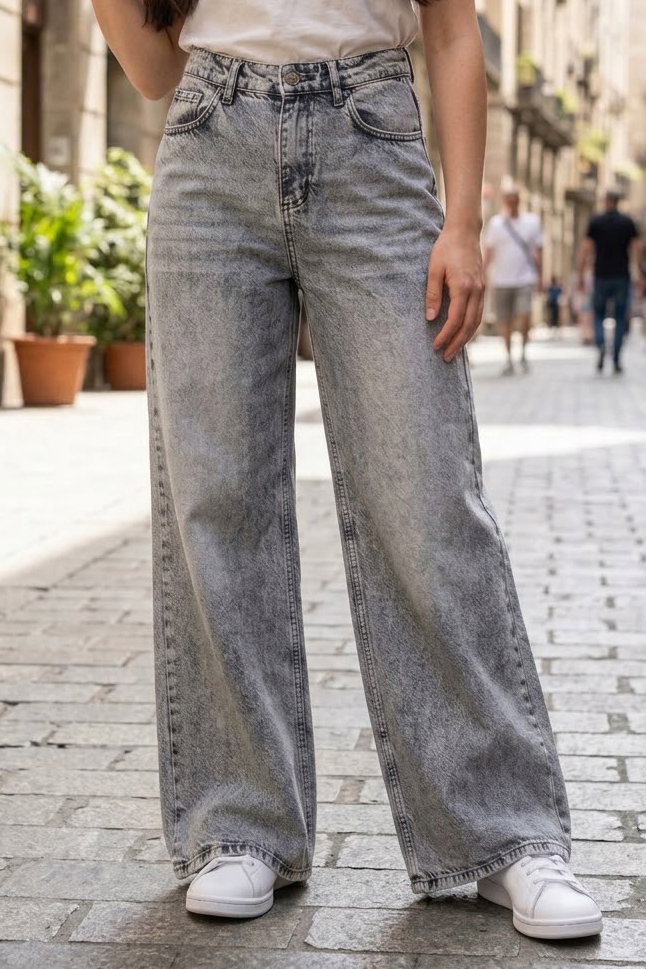 Geniş Paça Kot Pantolon Gri - K3004-GRI - 2