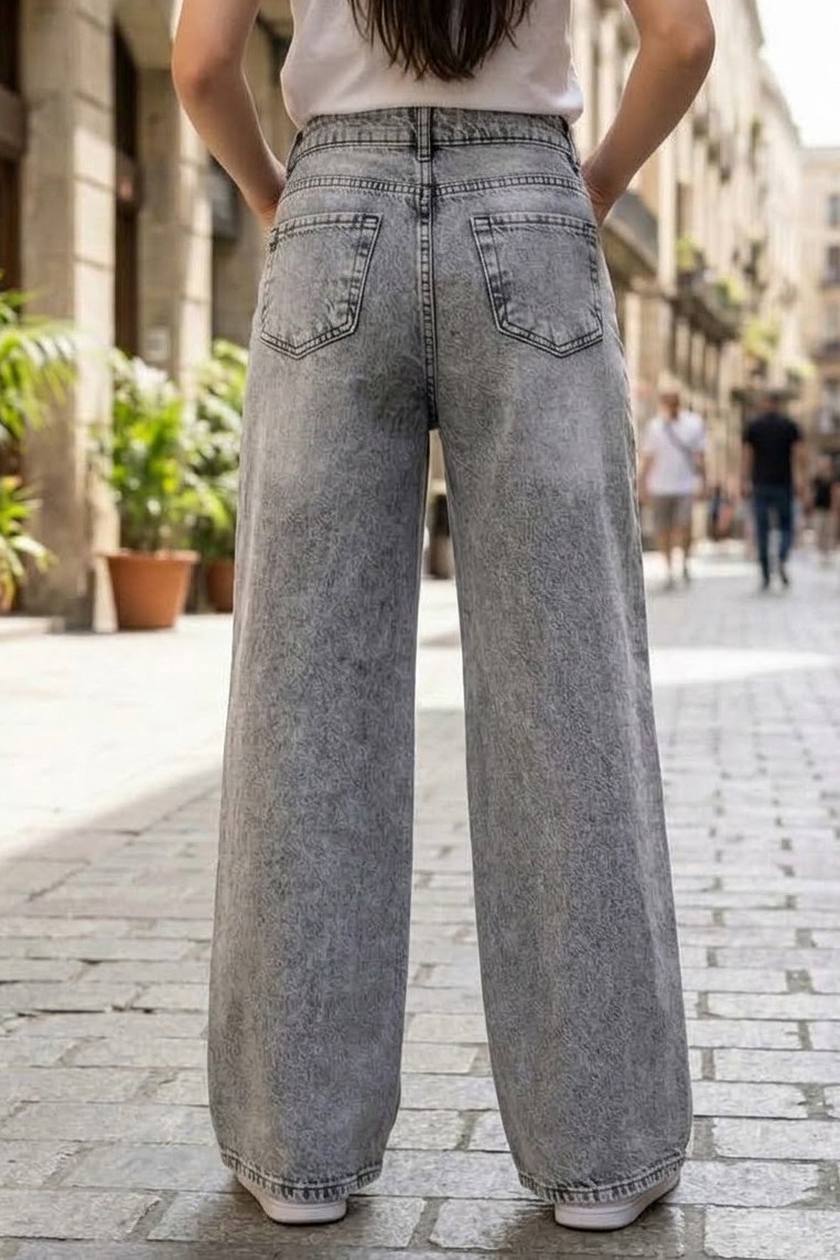 Geniş Paça Kot Pantolon Gri - K3004-GRI - 3