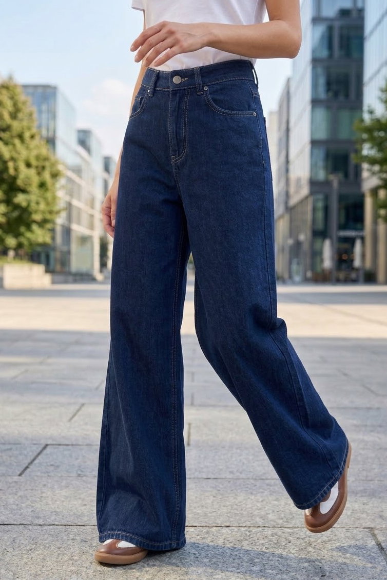 Geniş Paça Kot Pantolon Lacivert - K3004-LACIVERT - 1