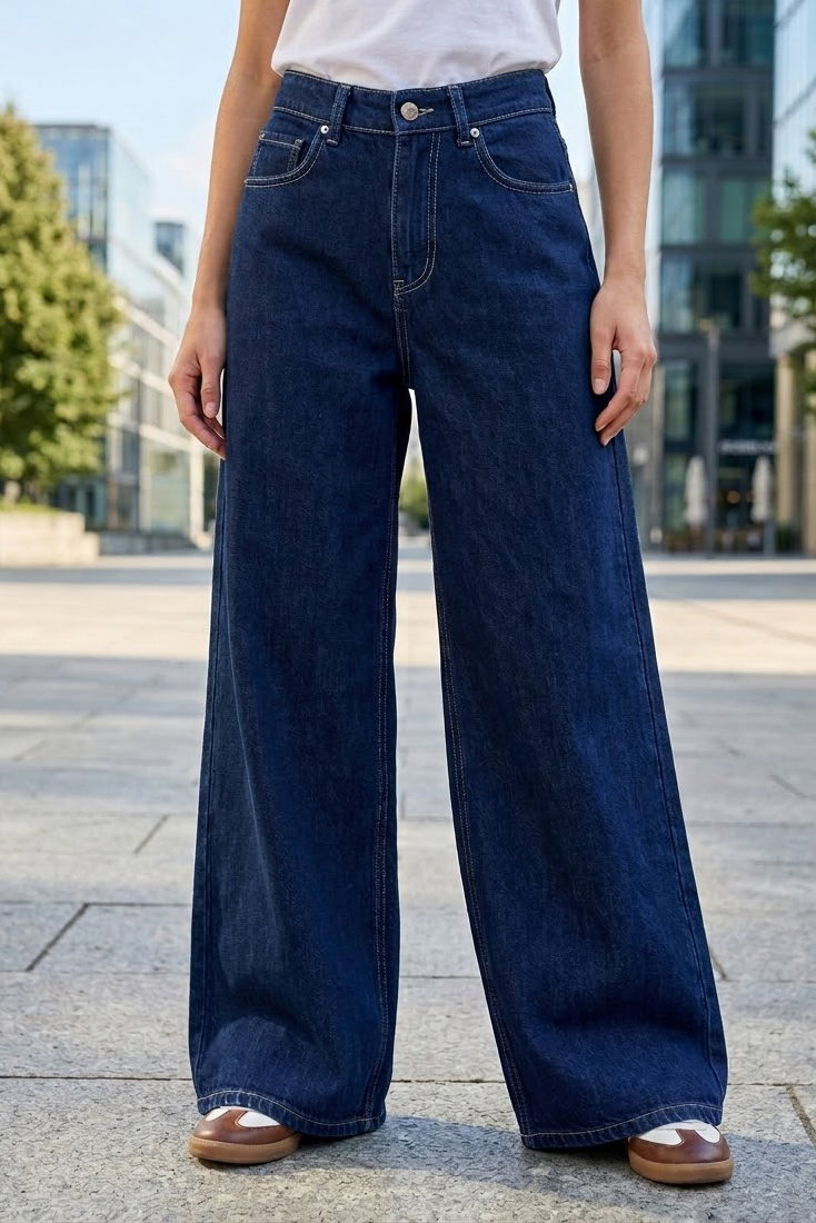 Geniş Paça Kot Pantolon Lacivert - K3004-LACIVERT - 2