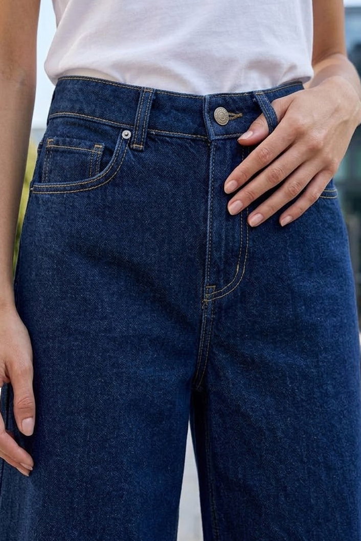 Geniş Paça Kot Pantolon Lacivert - K3004-LACIVERT - 3