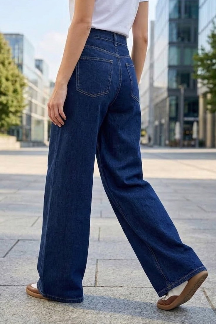 Geniş Paça Kot Pantolon Lacivert - K3004-LACIVERT - 4