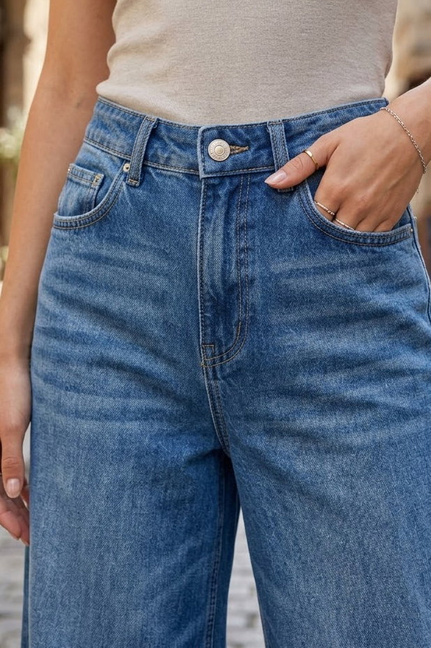Geniş Paça Kot Pantolon Mavi - K3004-MAVI - 3