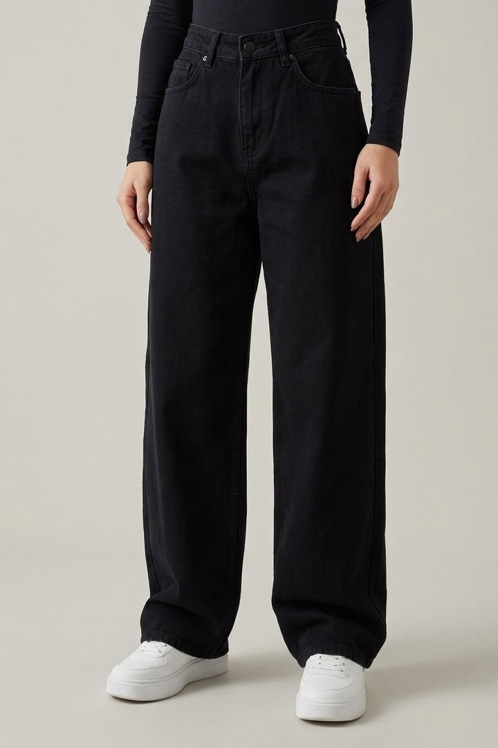 Geniş Paça Kot Pantolon Siyah - K3004-SIYAH - 1