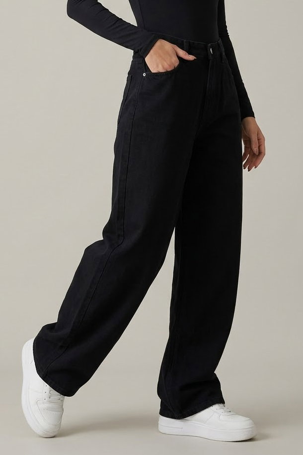 Geniş Paça Kot Pantolon Siyah - K3004-SIYAH - 2
