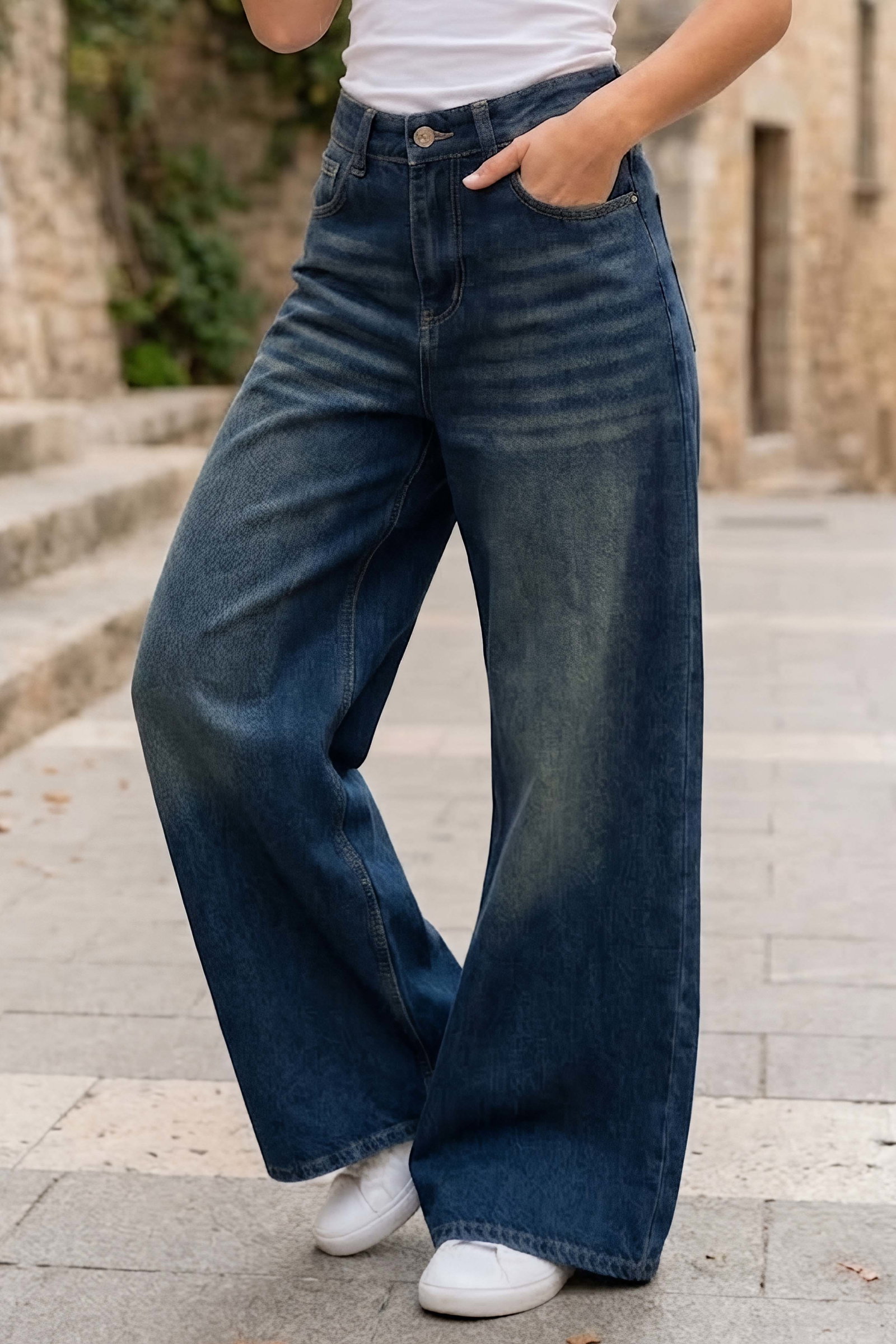 Geniş Paça Kot Pantolon Yeşil Tint Yikama - K3004-YESIL-TINT-YIKAMA - 3