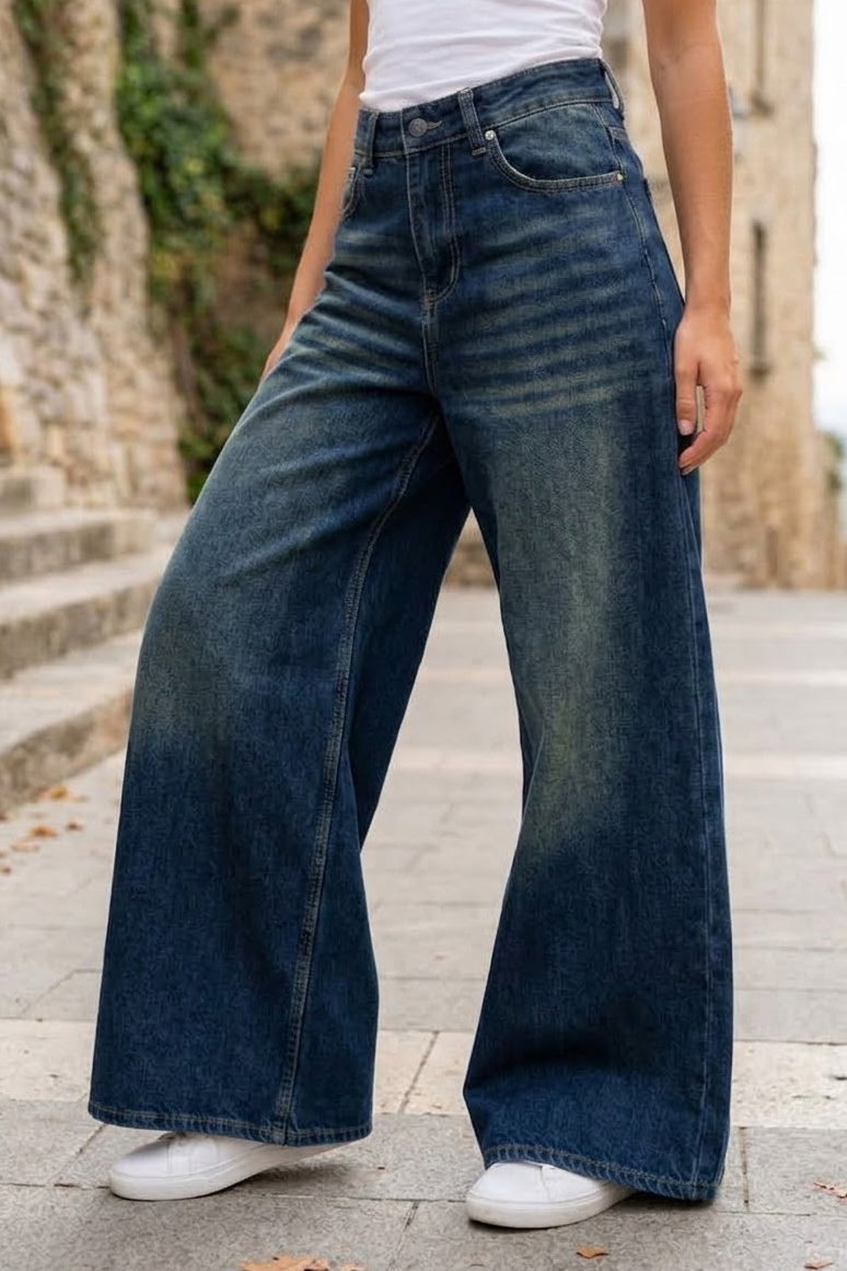 Geniş Paça Kot Pantolon Yeşil Tint Yikama - K3004-YESIL-TINT-YIKAMA - 1