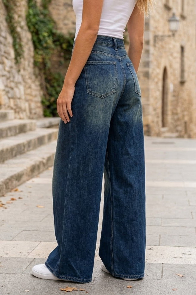 Geniş Paça Kot Pantolon Yeşil Tint Yikama - K3004-YESIL-TINT-YIKAMA - 4