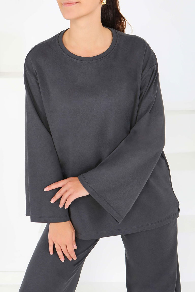 Geniş Paçalı İki İplik Eşofman Takımı - 27717-ANTRASIT - TOFİSA