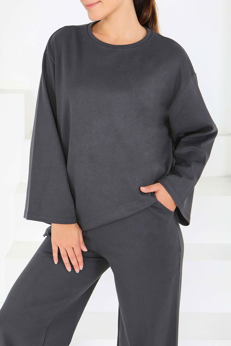 Geniş Paçalı İki İplik Eşofman Takımı - 27717-ANTRASIT - TOFİSA