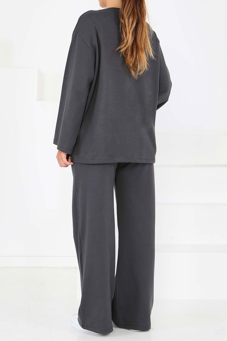 Geniş Paçalı İki İplik Eşofman Takımı - 27717-ANTRASIT - TOFİSA