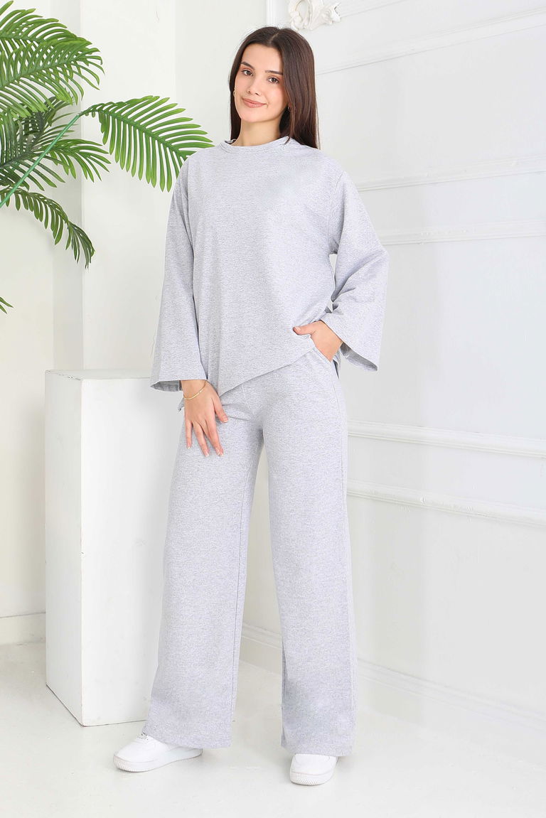 Geniş Paçalı İki İplik Eşofman Takımı - 27717-GRI - TOFİSA