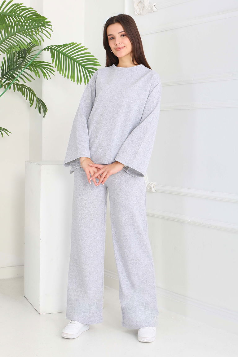 Geniş Paçalı İki İplik Eşofman Takımı - 27717-GRI - TOFİSA