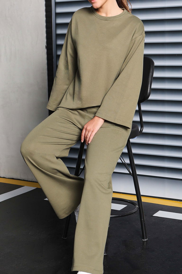 Geniş Paçalı İki İplik Eşofman Takımı - 27717-HAKI - TOFİSA