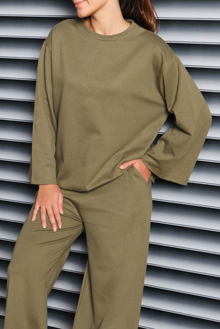 Geniş Paçalı İki İplik Eşofman Takımı - 27717-HAKI - TOFİSA