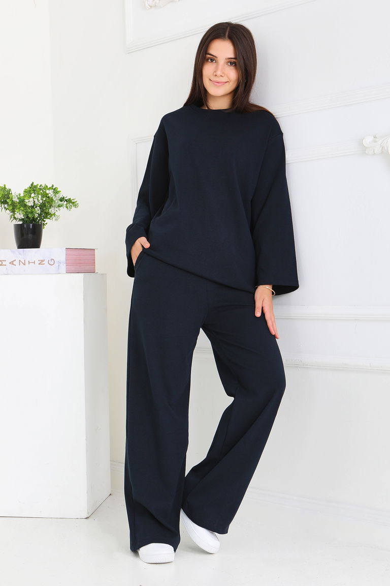 Geniş Paçalı İki İplik Eşofman Takımı - 27717-LACIVERT - TOFİSA