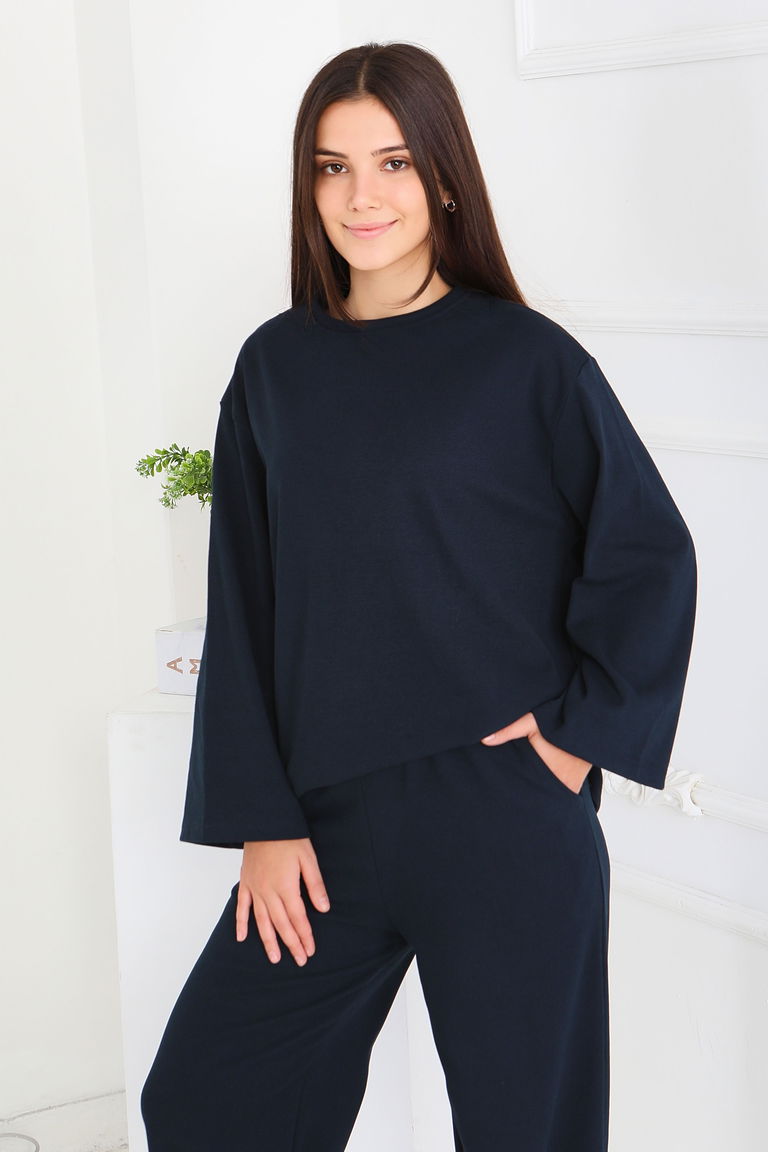 Geniş Paçalı İki İplik Eşofman Takımı - 27717-LACIVERT - TOFİSA