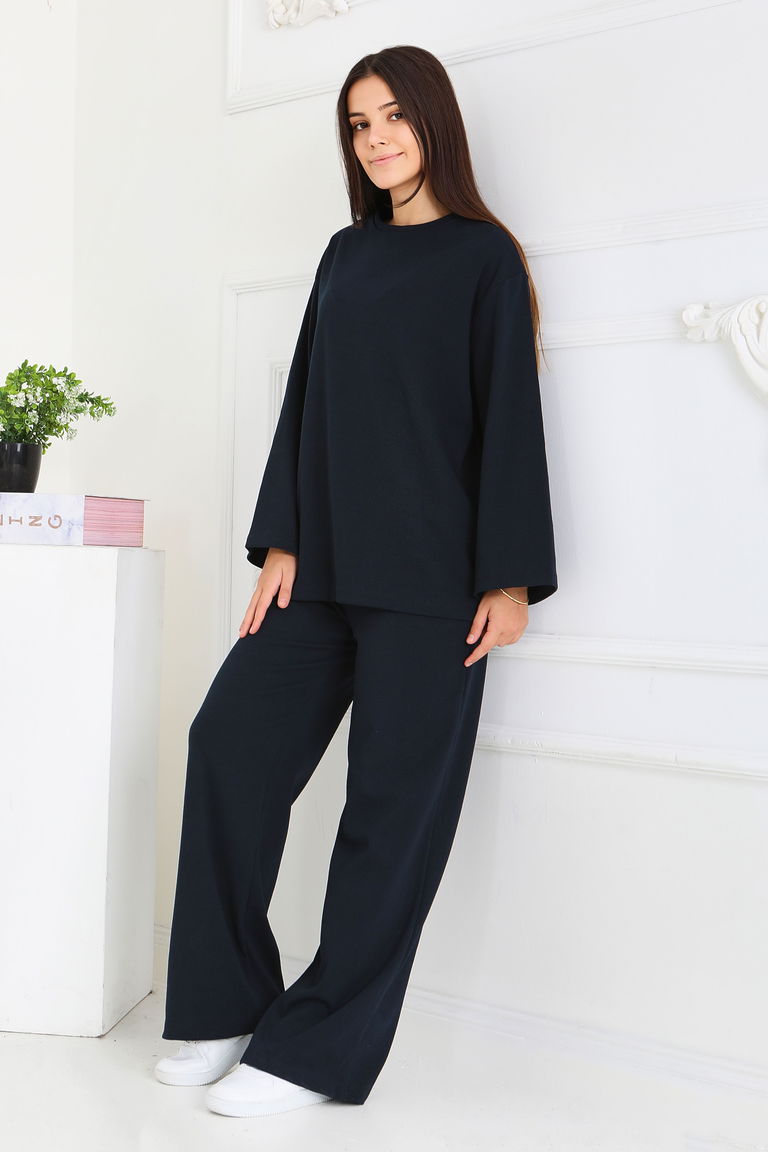 Geniş Paçalı İki İplik Eşofman Takımı - 27717-LACIVERT - TOFİSA