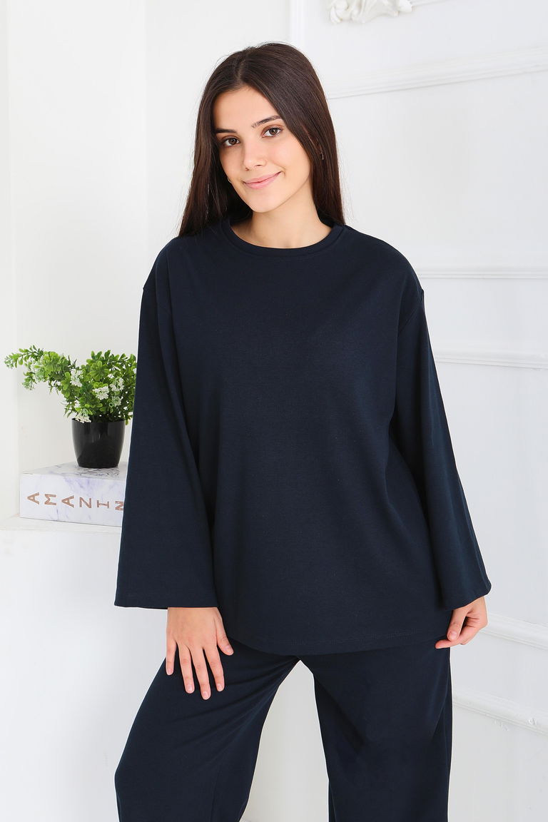 Geniş Paçalı İki İplik Eşofman Takımı - 27717-LACIVERT - TOFİSA