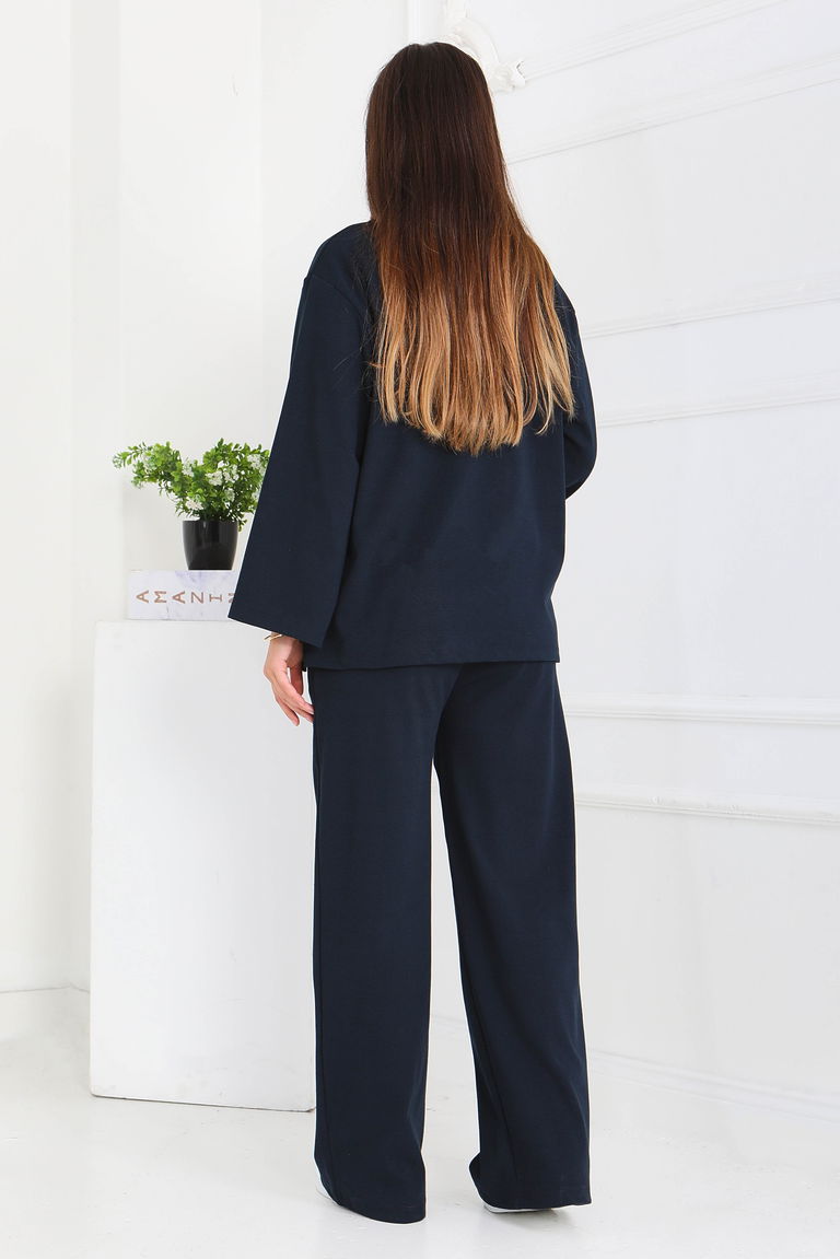 Geniş Paçalı İki İplik Eşofman Takımı - 27717-LACIVERT - TOFİSA
